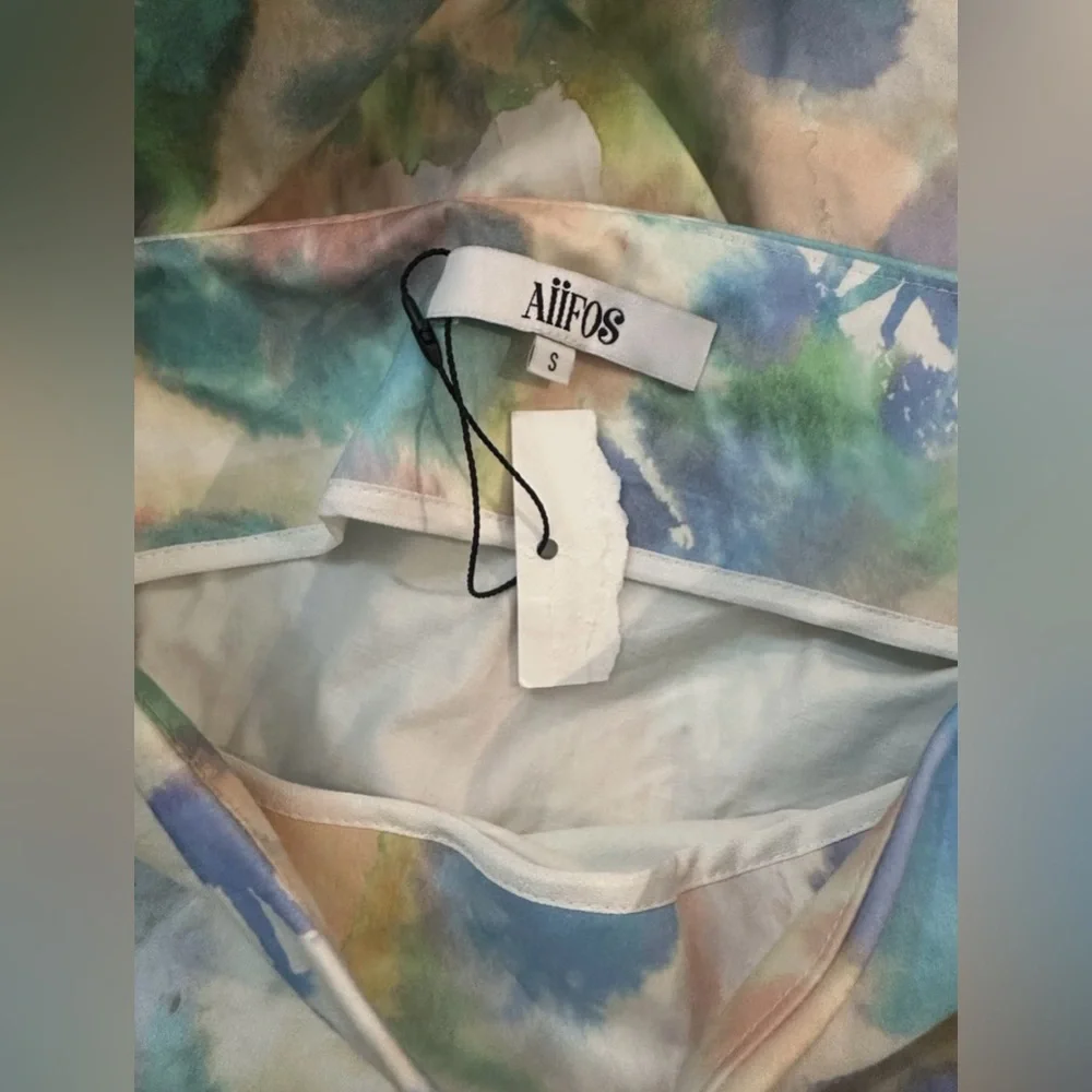 AIIFOS Revolve Samantha Midi Water Color Blues Asymmetrical Ruched Skirt size S